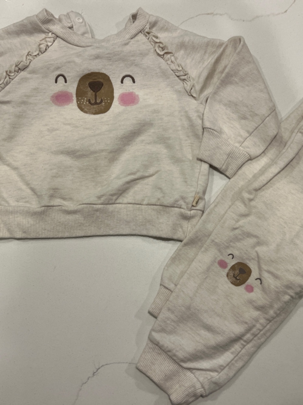 Cream Bear Face Kids Matching Set - Cozy Sweatshirt & Joggers